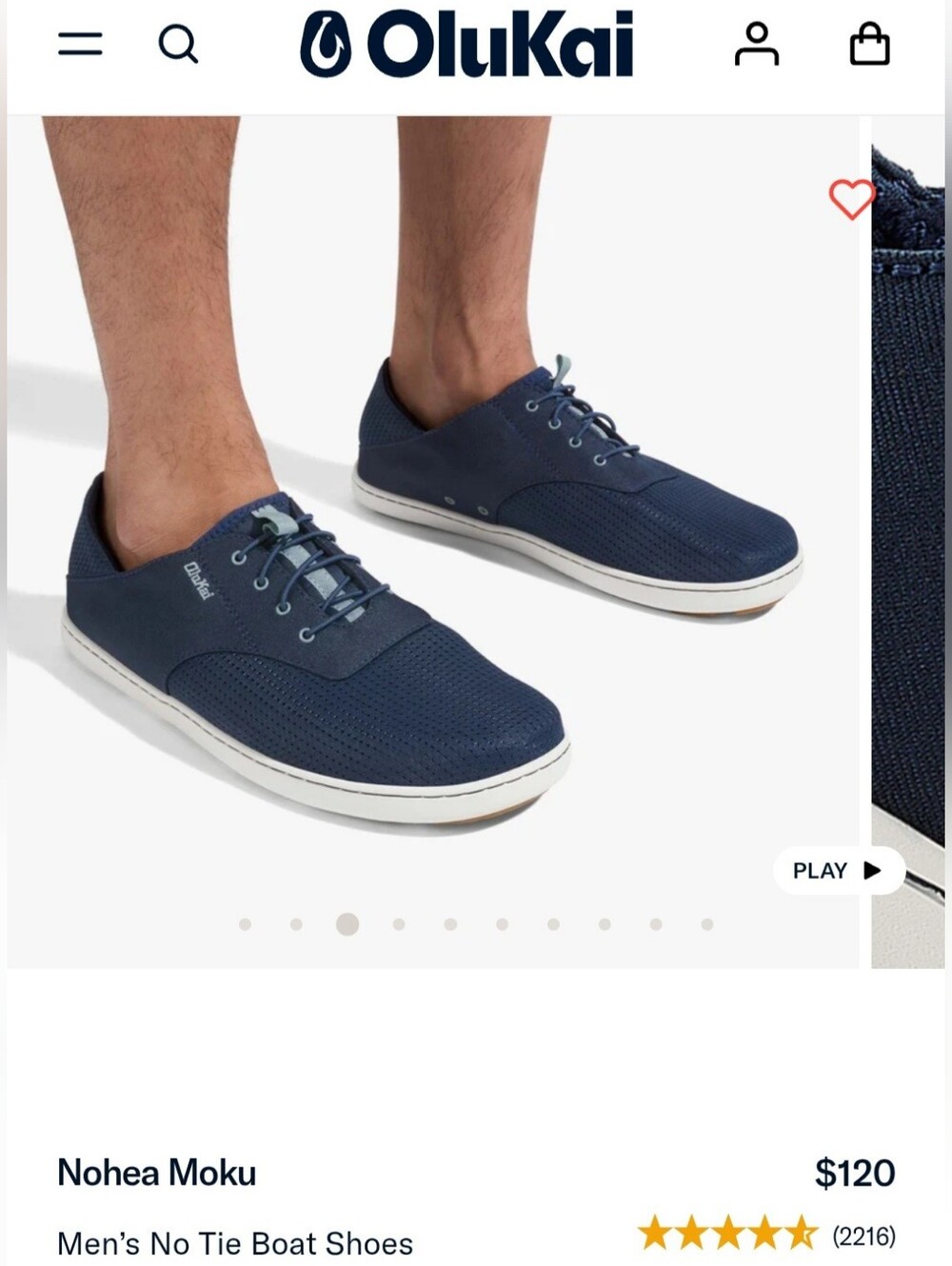 OluKai Nohea Moku No-Tie Boat Shoes Navy Blue Breathable Stretch Men's 9.5